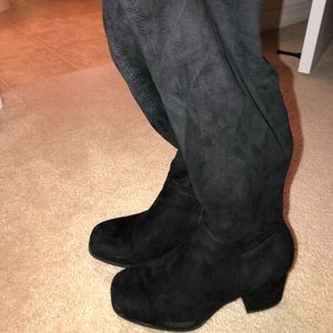 Black suede thigh high boots